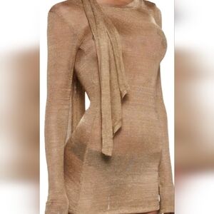 Dolls Kill Gold Goddess Metallic Sheer Knit Mini Dress+ Gold Scarf Rave Festival